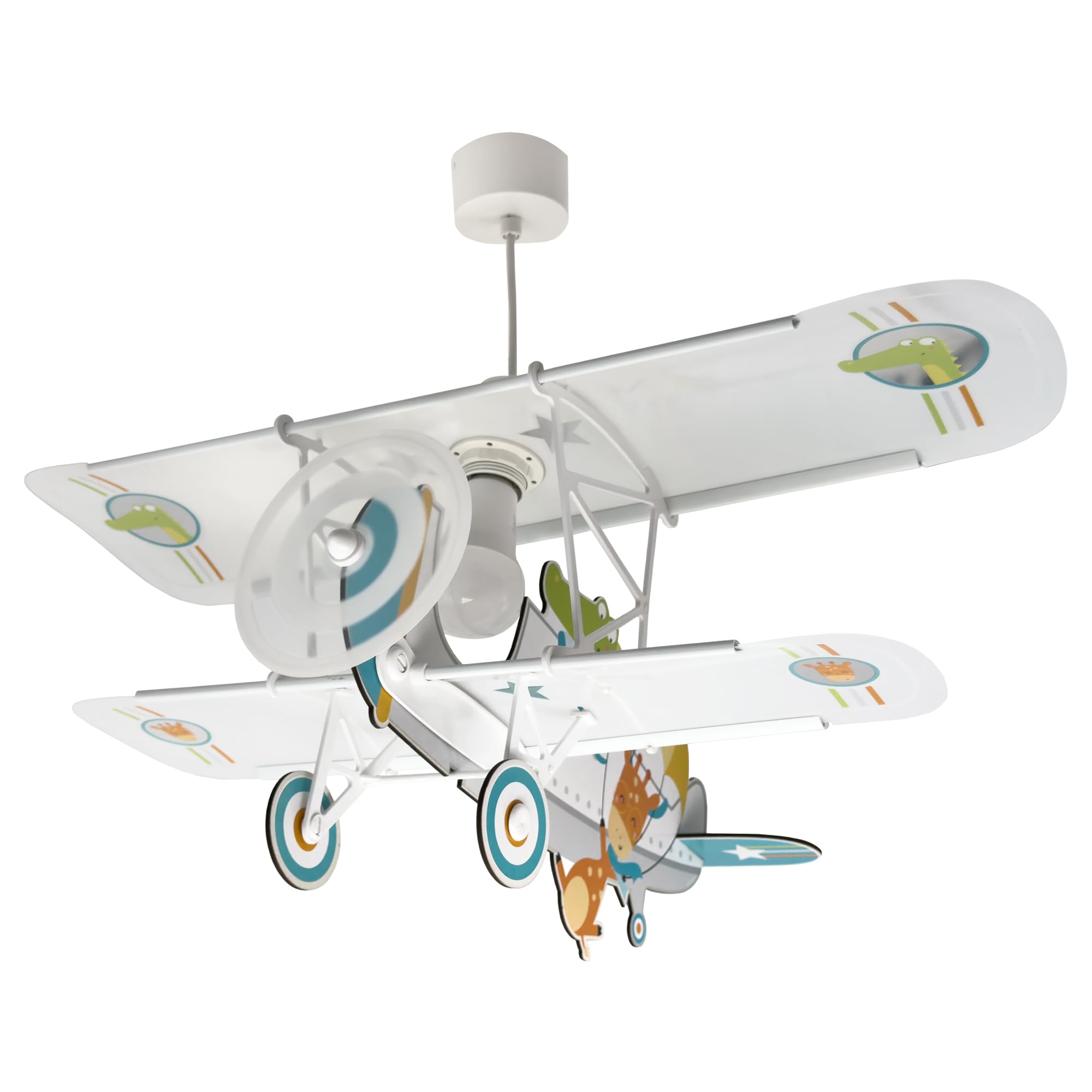 Dalber Lámpara Techo Colgante Infantil Avión Cocodrilo Blanco 54542 E27 | E27 - 15W; Habitación niños; lámparas infantiles; brilla en la oscuridad;