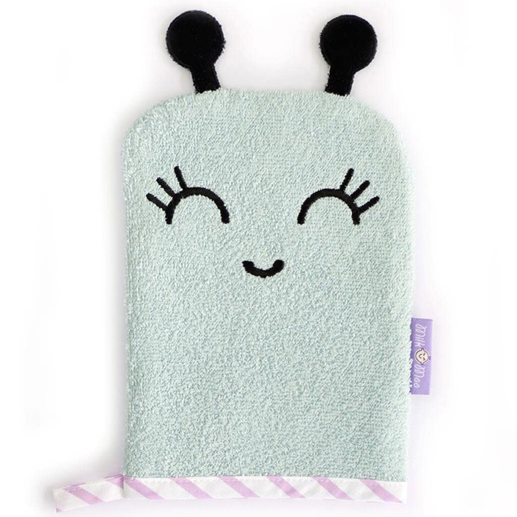 Milk&Moo Blue Sangaloz Snail Baby Bath Glove | Cotton Kid’s Bath Mitt Wash Cloth | Infant Wash Mitten Doubles as Play-Puppet | Kid’s Washcloth with Hanging Loop | Baby Gift for Boys and Girls