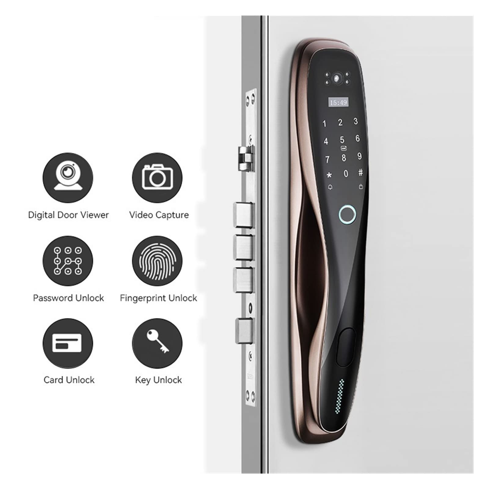 Serratura per porta d'ingresso con impronta digitale, Smart Door Lock Fingerprint Digital WiFi Lock Calco Connected Camera Monitor Invia foto a Mobile(Silver)