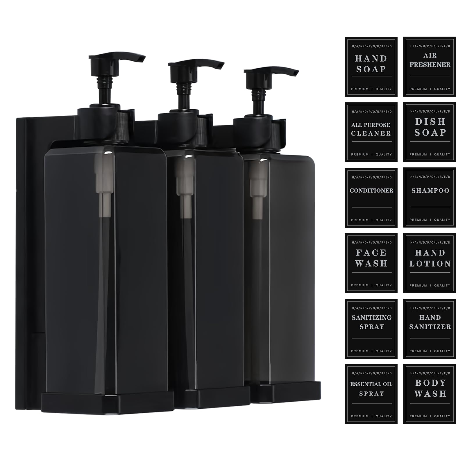 Dispenser Sapone da Muro Senza Forare, 3x500ML Dispenser Sapone Bagno | Dispenser Sapone Doccia, Dispenser Shampoo e Bagnoschiuma, Moderno Dispenser di Liquido Per Bagno Cucina Hotel