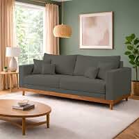 Sofá Living 3 Lugares Suede Reforçado + Almofadas Recepção Sala - Balaqui Decor Cor:cinza