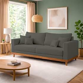 Sofá Living 3 Lugares Suede Reforçado + Almofadas Recepção Sala - Balaqui Decor Cor:cinza