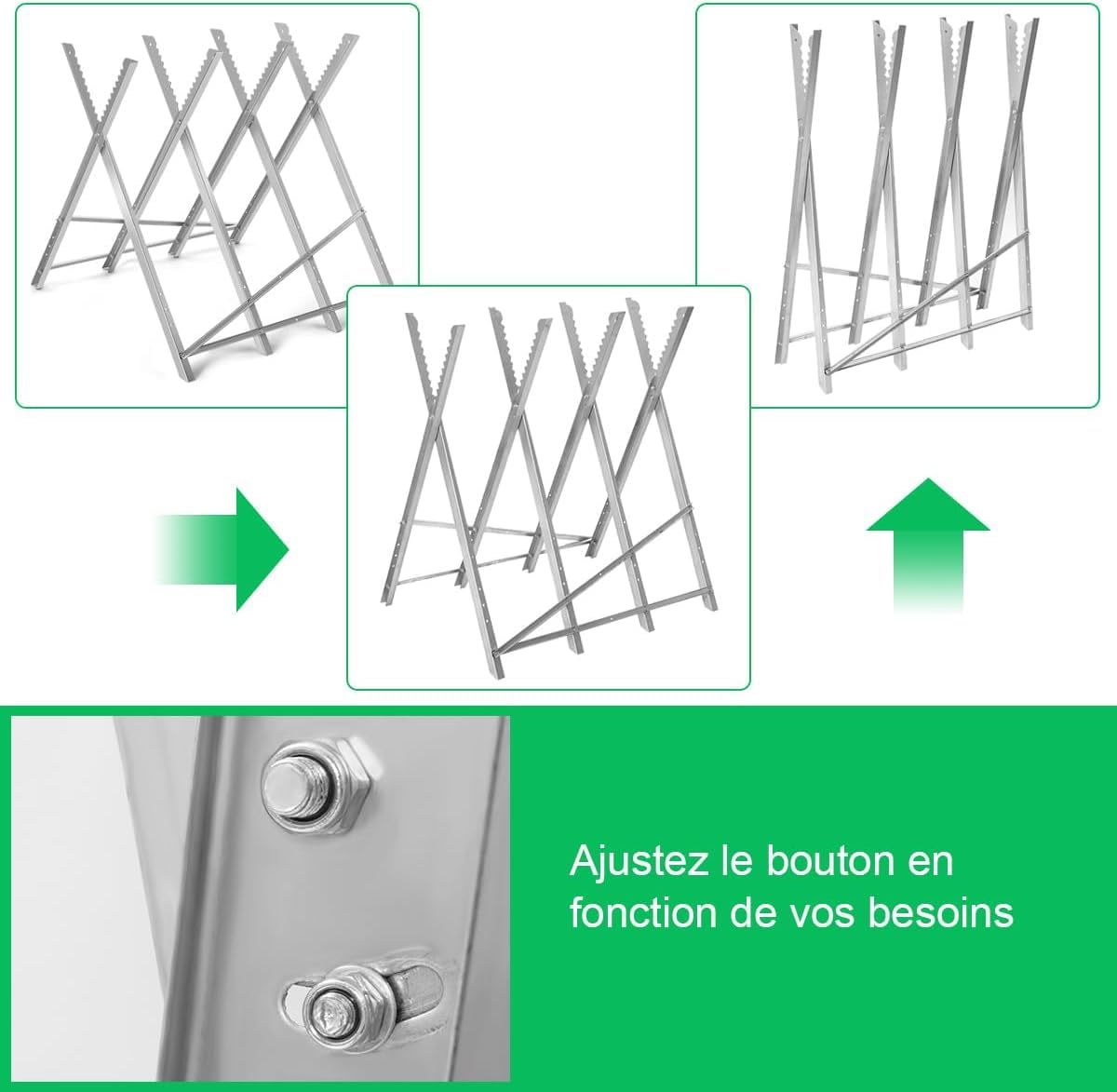 GYMAX Chevalet de Scie Pliable, Support de Coupe Tréteau de Sciage en Métal Robuste avec Dents de Scie Crantées, Chevalet de Tronçonnage Léger, Capacité de Poids 100 KG, pour Couper le Bois
