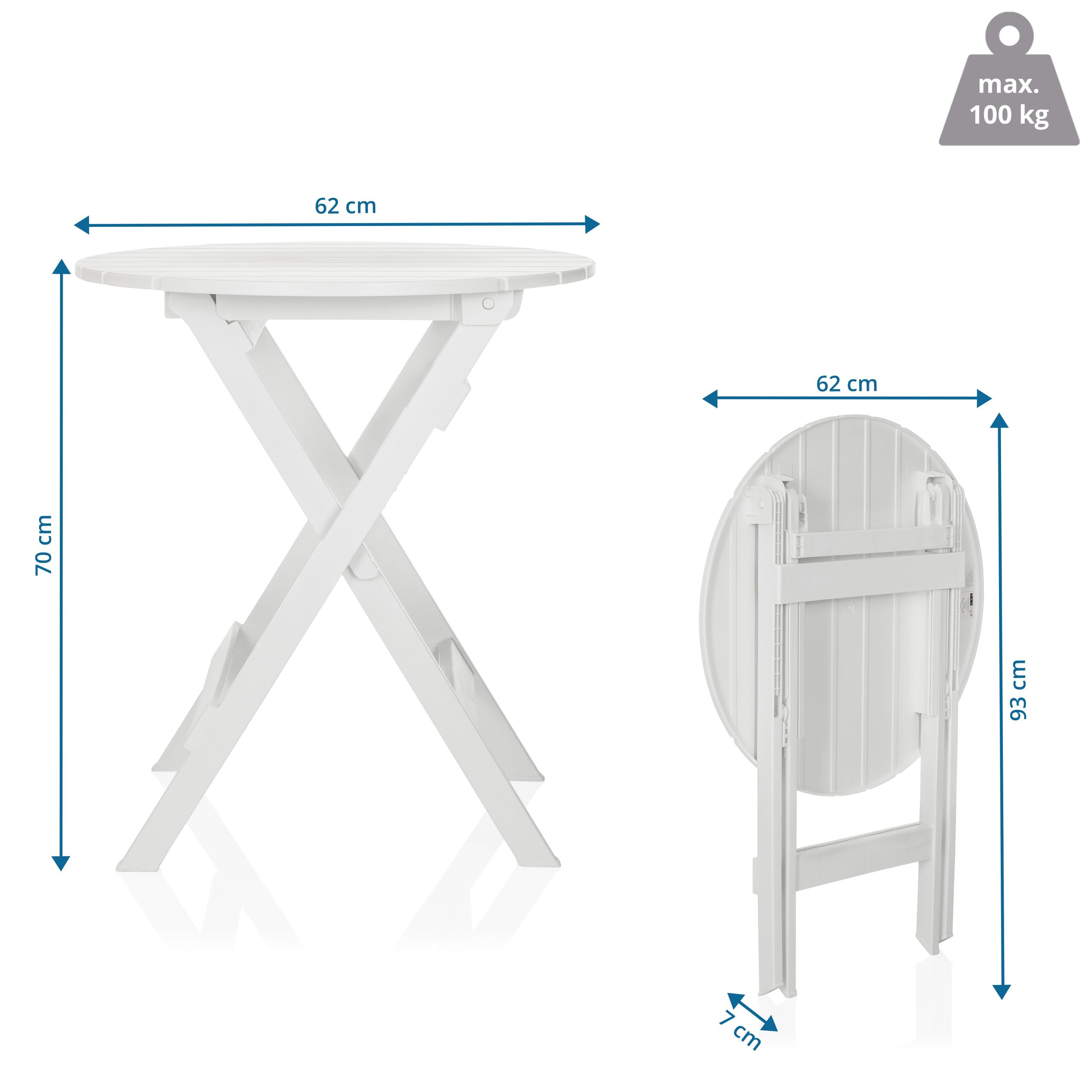 Tavolo pieghevole da esterno TRAVANO T pratico tavolo pieghevole per balcone e patio, tavolo da bistrot, bianco