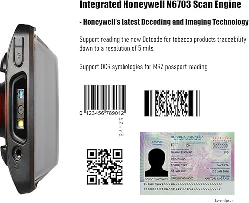 Miniatura 2 de Robusto 4G LTE Android escáner de código de barras pistola agarre portátil computadora móvil 5 "pantalla táctil con Honeywell N6603 1D 2D lector de