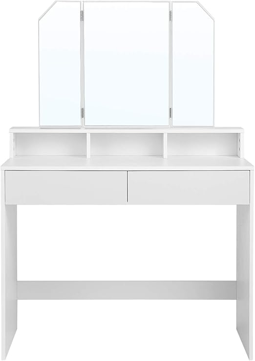 VASAGLE Dressing Table with TriFold Mirror, Makeup Table with 2