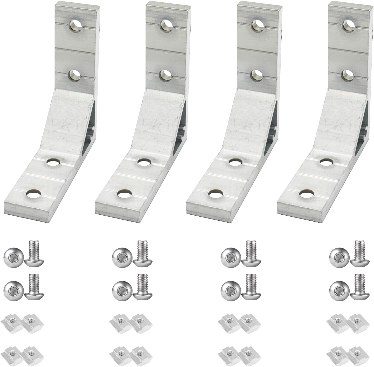 4Set 4040 4080 Aluminum Extrusion Profile Connection Hardware,Includes 1pc Wrench, 4pcs 78x78mm Heavy Duty L-Shaped Bracket, 16pcs M8 T Slot Nuts and Bolts for Extruded Aluminum Rail Accessories