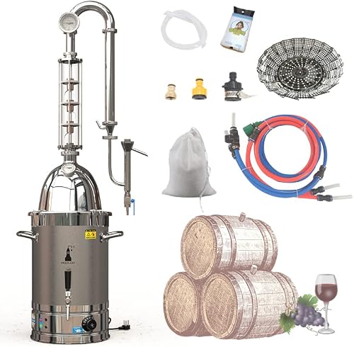 HOOLOO Alcohol Distiller Still for Home Use Kit 304 Stainless Steel Whiskey Making Kit with Thermometer Whiskey Brandy Vodka 8Gal (30L) (SV-30-110V)