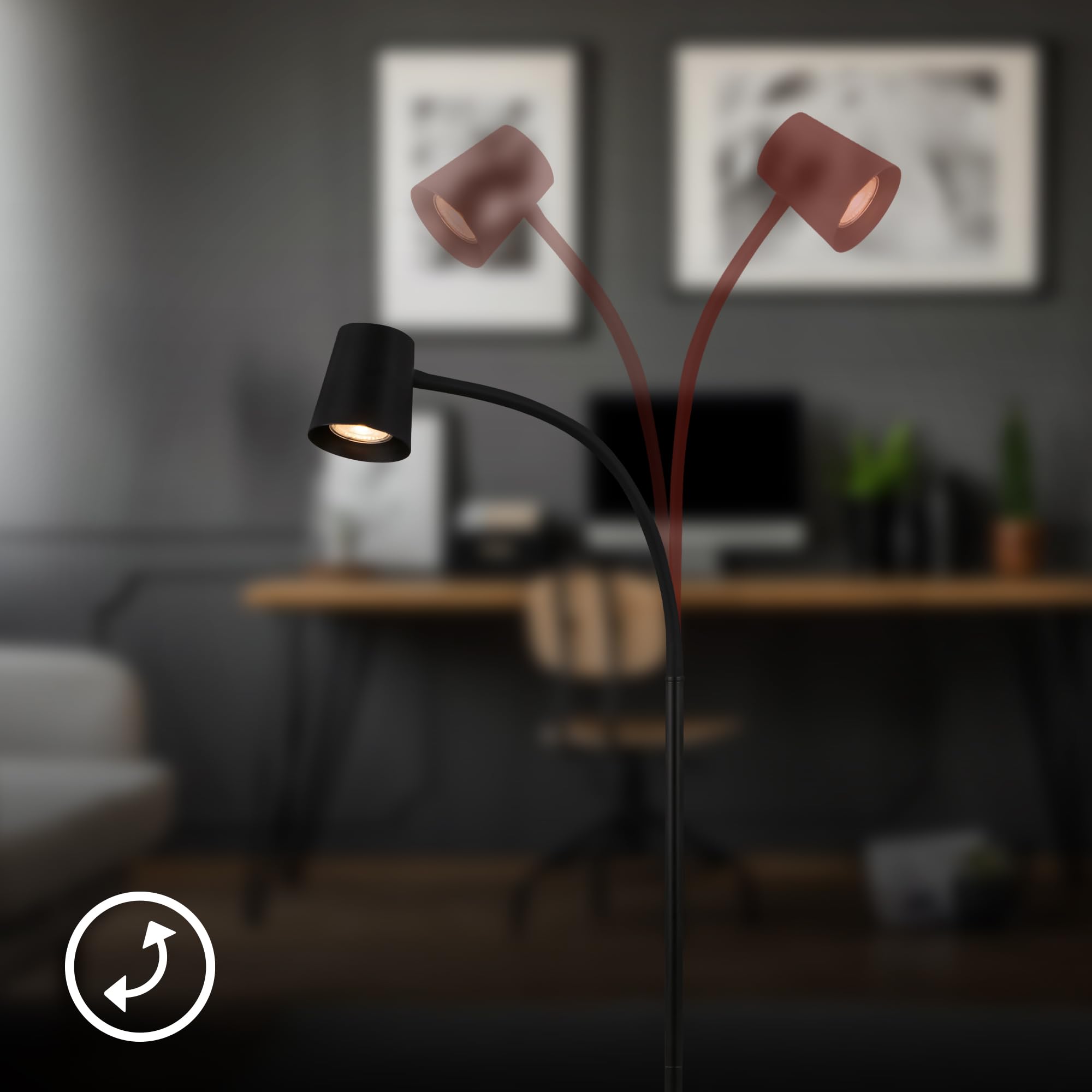 BRILONER – Stehlampe als Deko im Wohnzimmer und Leselampe, Schwenkbare Lampe, Wohnzimmerlampe, Fußtaster, Indirekte Beleuchtung, Schwarz