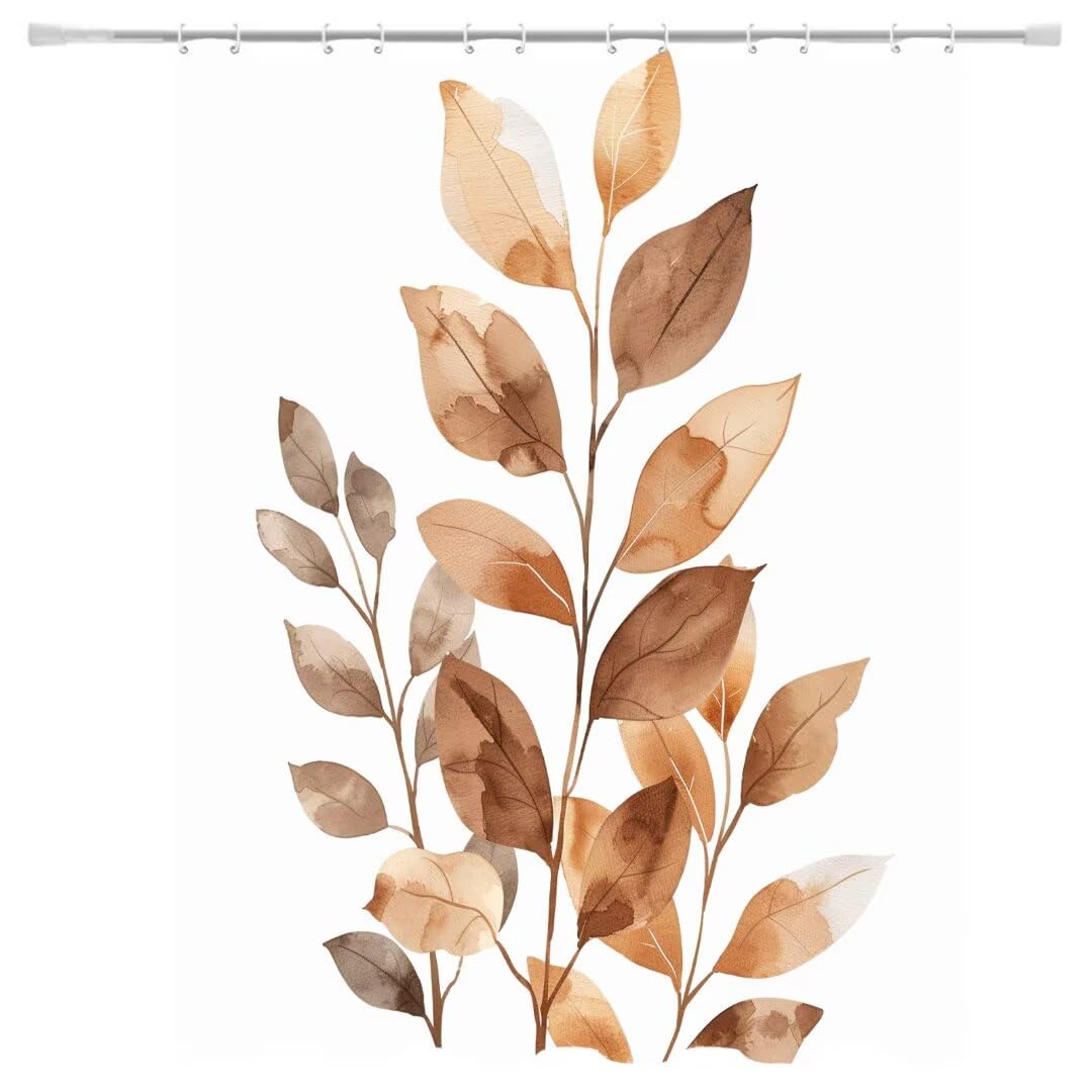 Cortina Ducha 100x200 Cortina de Ducha Marrón Cortinas de Baño Tela Poliester Impermeable Lavable, Cortinas Bañera Dobladillo Ponderado, Shower Curtain Secado Rápido con Ganchos 5-204