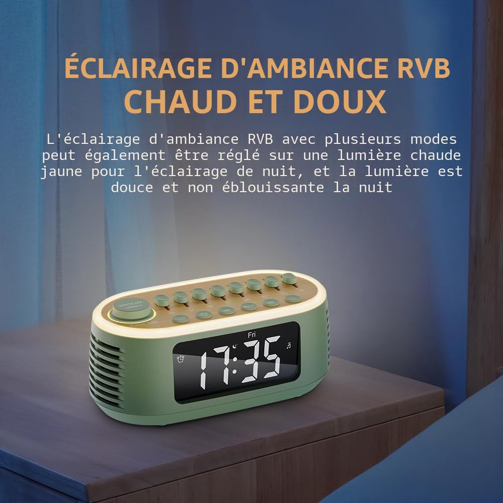 Haut-parleur Bluetooth White Noise Machine - Réveil Numérique - Minuterie de Sommeil avec Affichage LED - Veilleuse RVB - Machine à Sommeil Naturel Apaisant pour Bébé, Enfants, Adultes, Chambre à