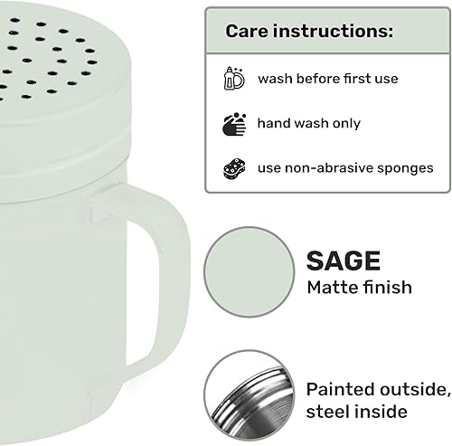 Miniatura 57 de CUSINIUM Salero de metal y pimienta, con asa, condimentos y especias con agujeros y tapas, 10 onzas, 2 piezas, estilo: mediano plateado,Negro