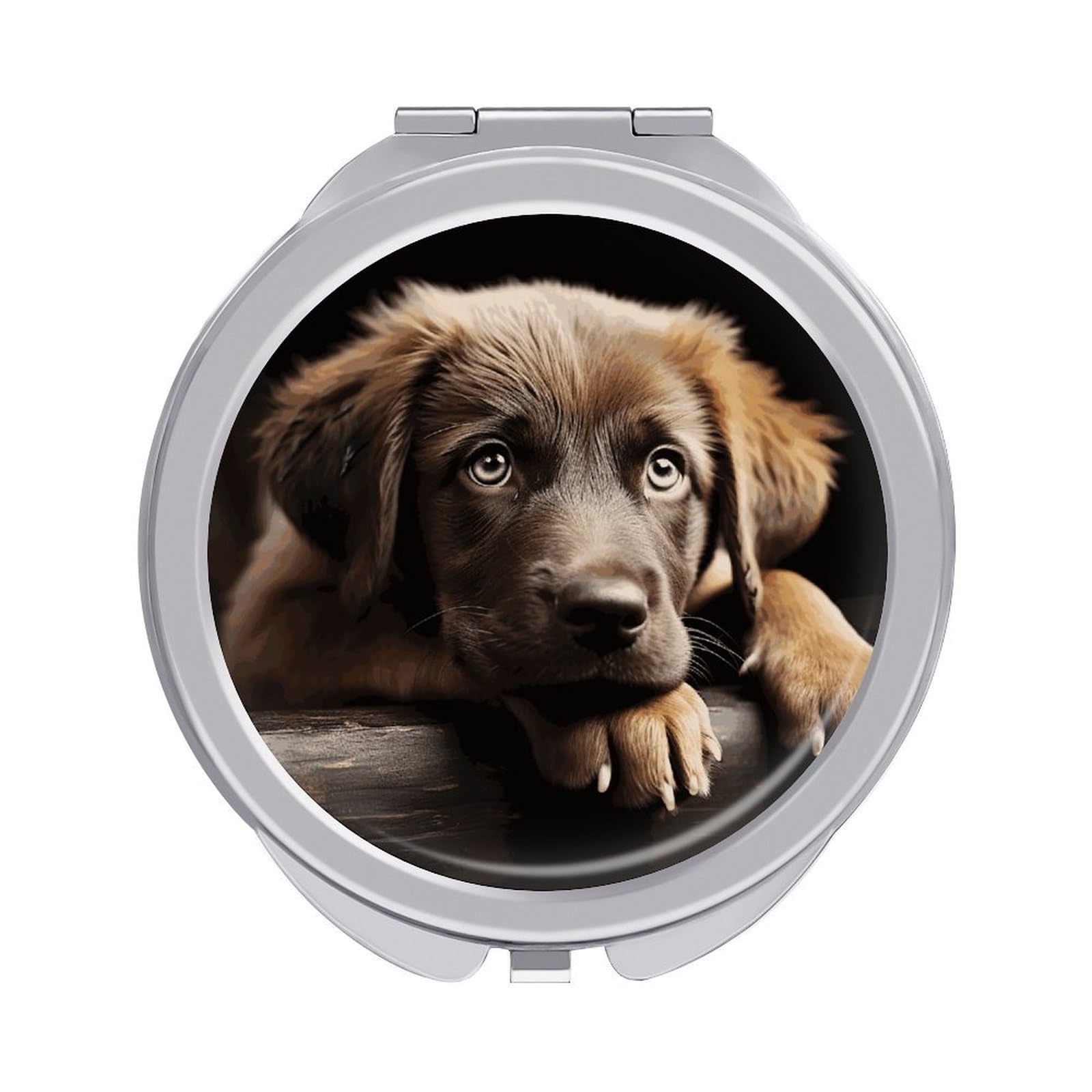 JTREHY Puppies Dog Makeup Mirror Silver Mirror Surface Folding Makeups Mirrors Lightweight Durable Looking Glass for Suitable Traveling Handbag and Purses