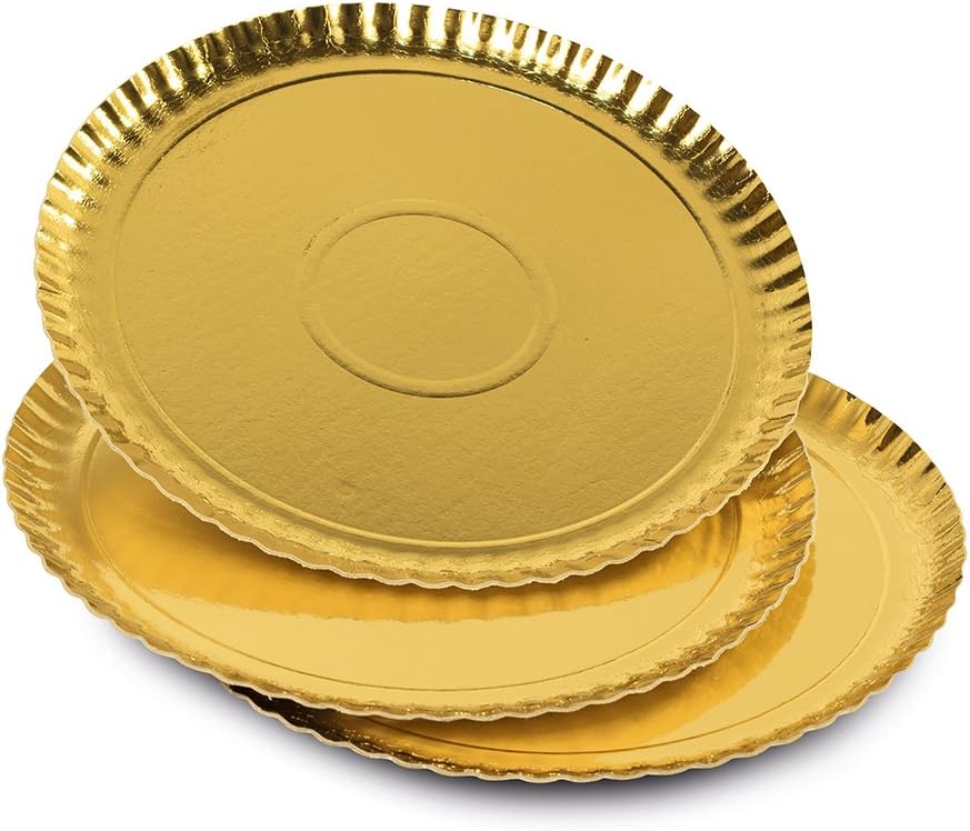 Guardini 2438525 Pack of 3 Trays, Paper, Round, 31 cm, Gold