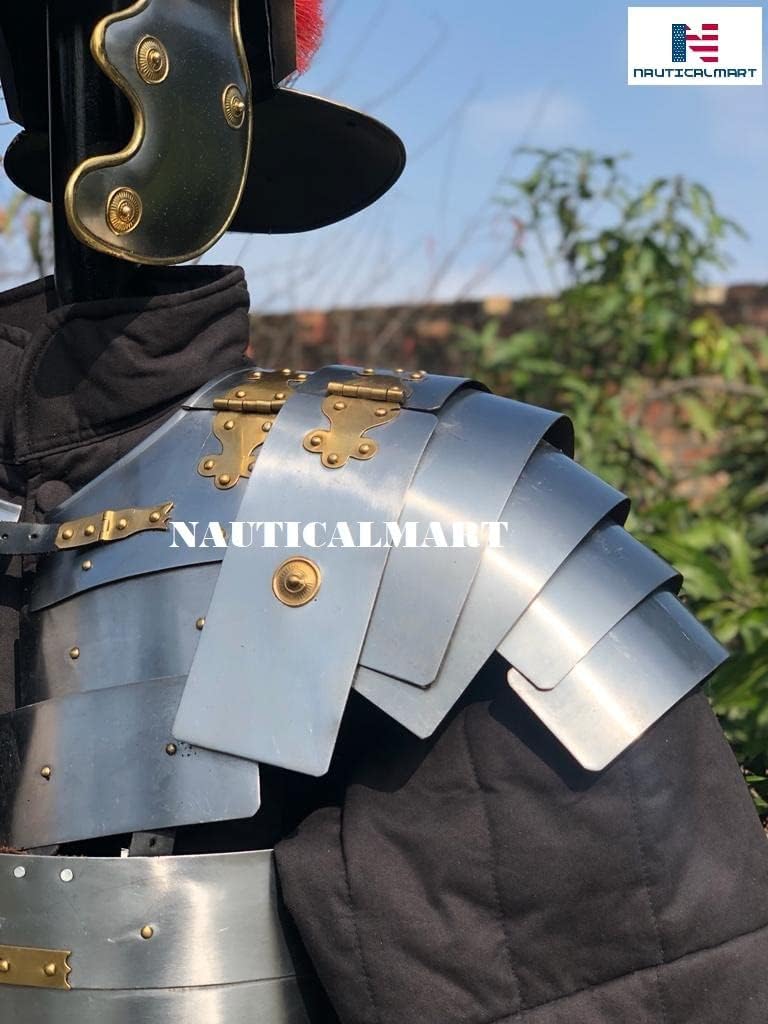 NauticalMart Lorica Segmentata Roman Soldier Body Armor Suit with attached Roman Cingulum Belt and Centurion Helmet