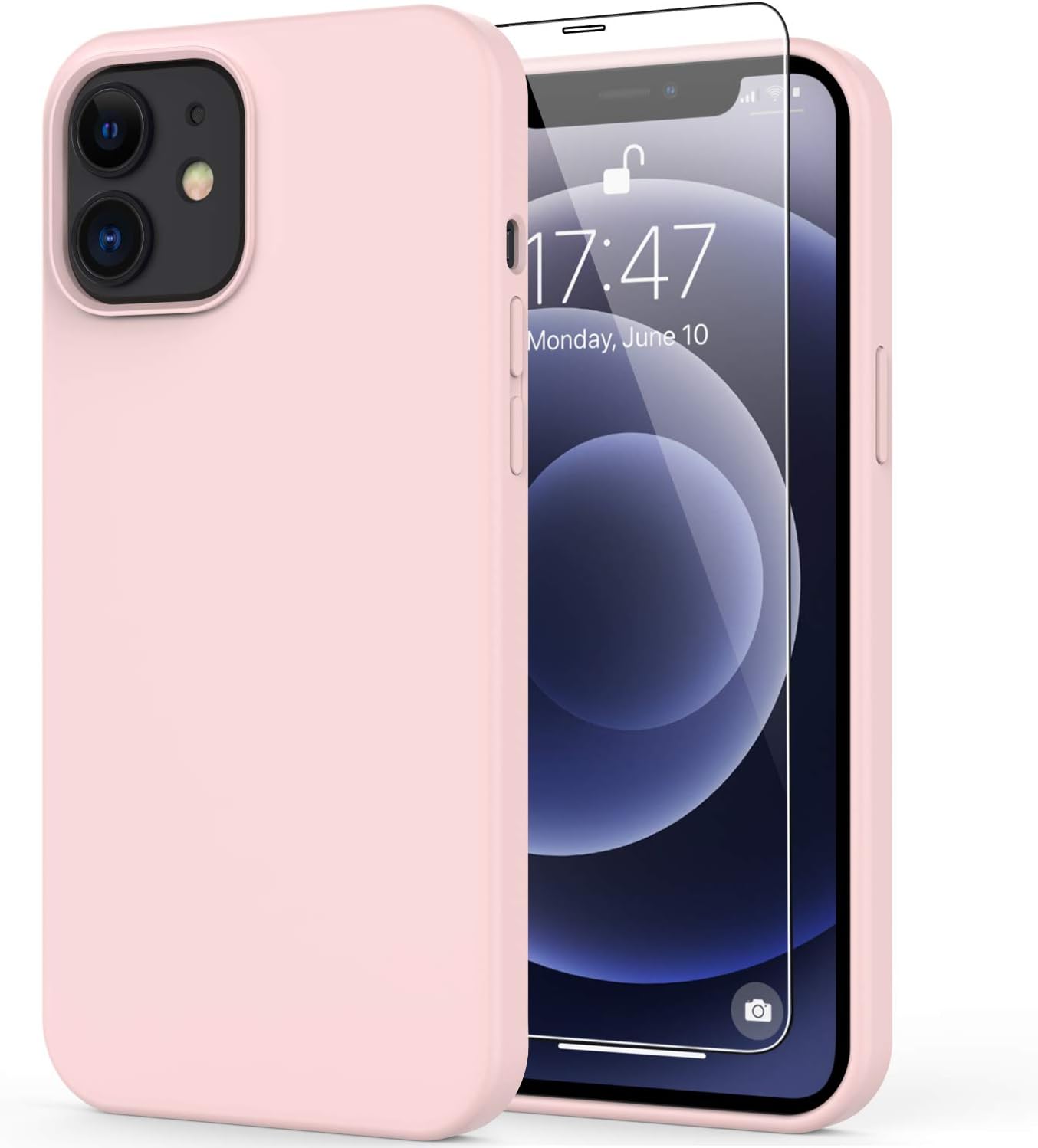 DEENAKIN iPhone 12 Case,iPhone 12 Pro Case with Screen Protector,Soft Flexible Silicone Gel Rubber Bumper Cover,Slim Fit Shockproof Protective Phone Case for iPhone 12 Pro 6.1" Light Pink