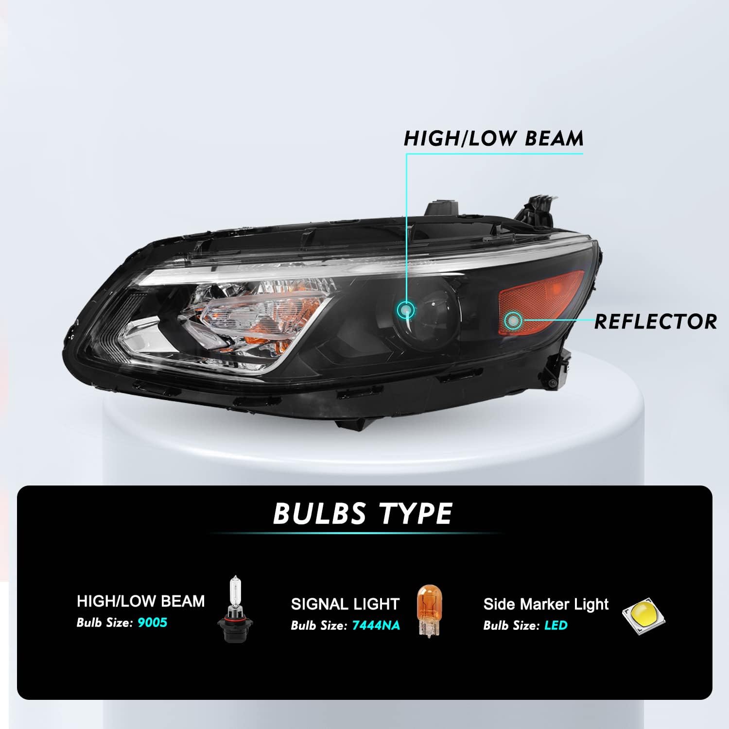TUSDAR Fits For 2016-2018 Chevy Malibu Halogen Headlights Replacement Headlight Assembly Factory Headlamp LH Left Driver Side Bulbs Included