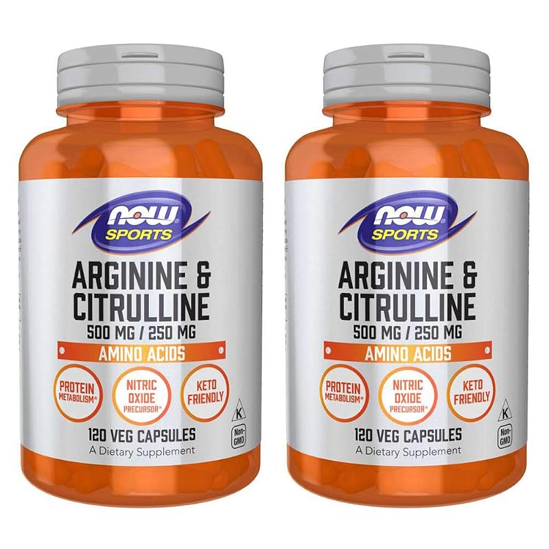 NOW Suplemento de aminoácidos L-Arginina e L-Citrulina 500 mg/250 mg, pacote com 2 (240 cápsulas)