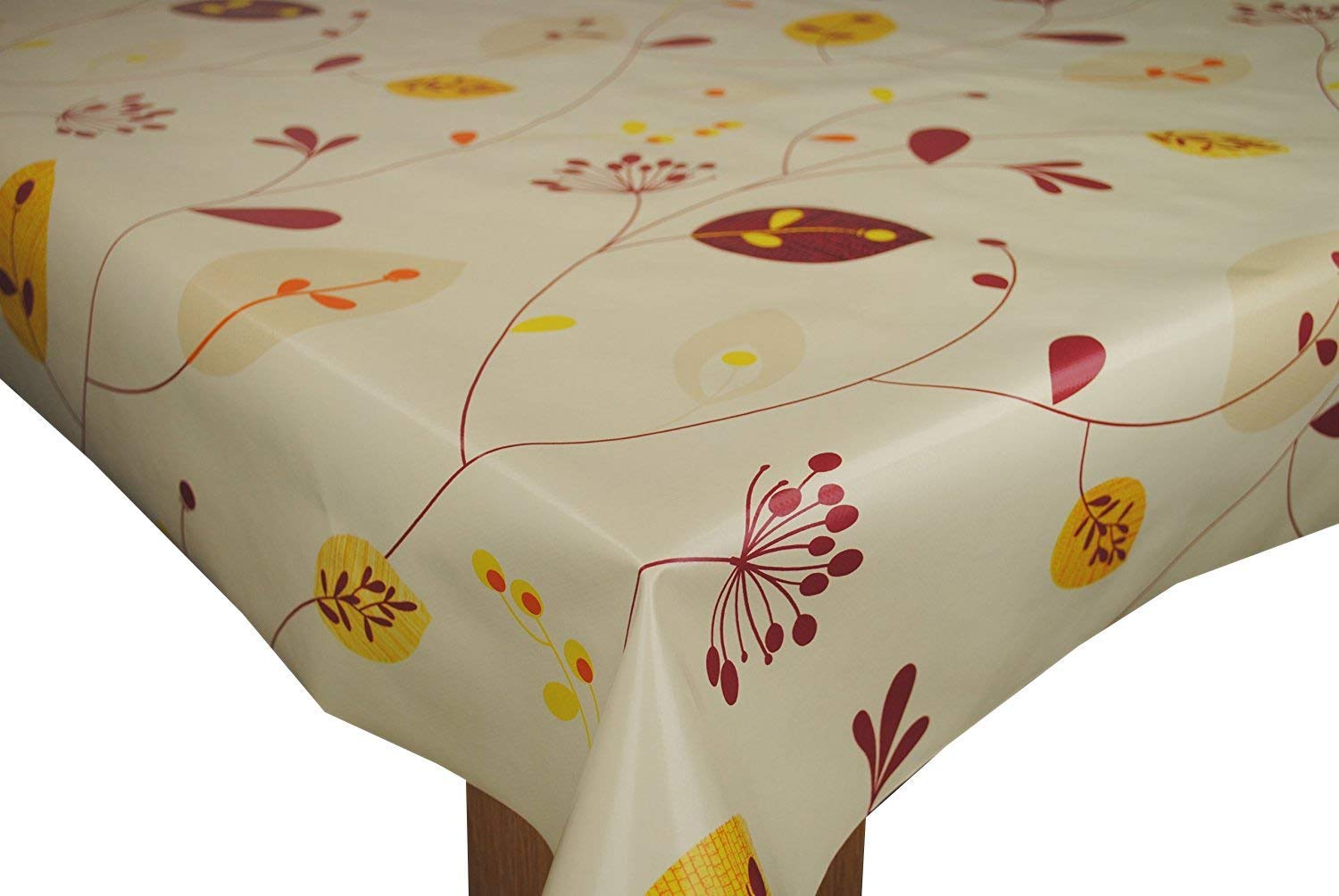 Karina Home Leaves and Stems SPICE on Natural PVC Vinyl Oilcloth Tablecloth (300cm x 140cm)
