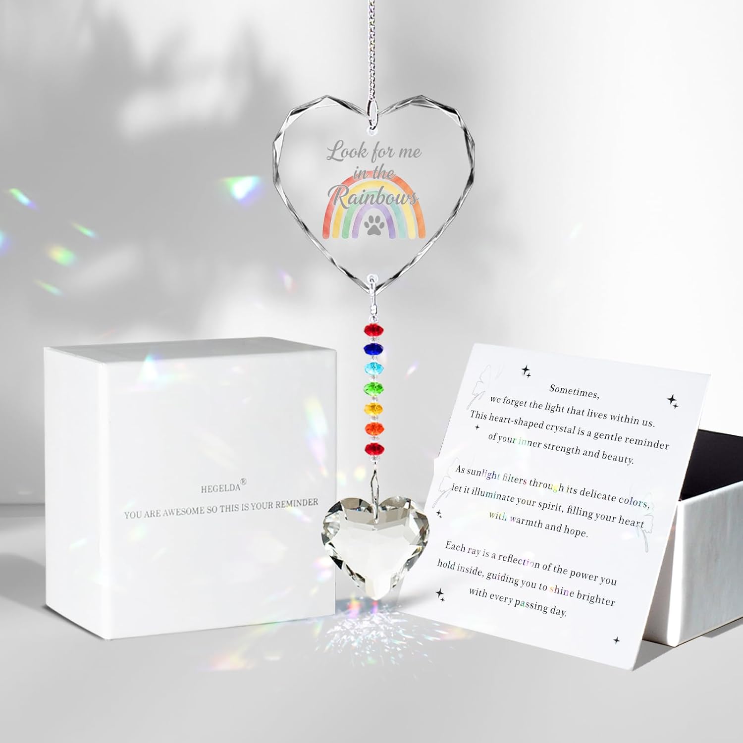 Pet Memorial Gifts for Dogs Cats - Look for me in The Rainbows Crystal Suncatcher Pet Loss, Pet Sympathy, Rainbow Bridge Sympathy Gifts for Loss of Dog Cat, Thoughtful Dogs and Cats Remembrance