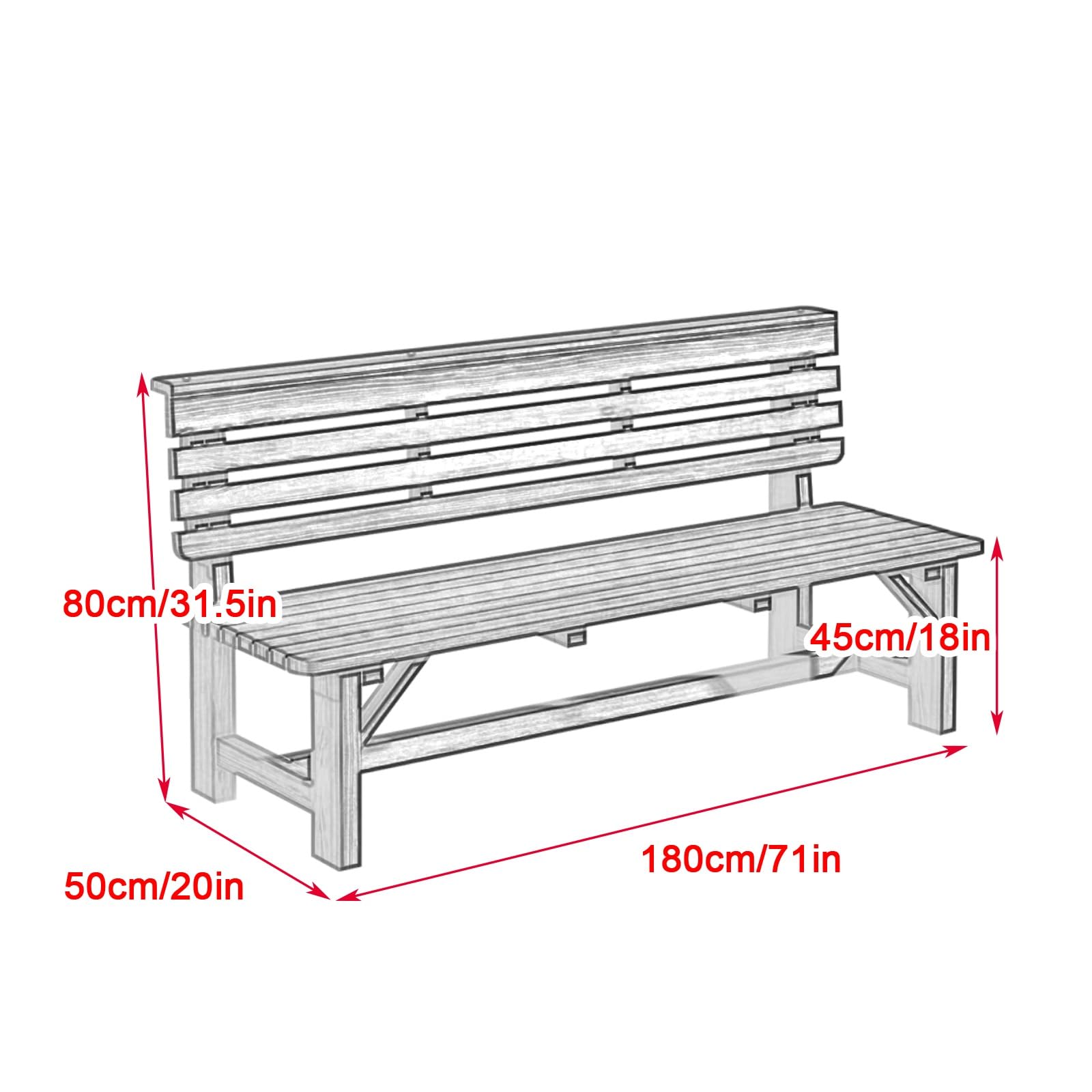 Panche da Giardino, Panchina da Giardino con Schienale per 2-4 Adulti, Carico Massimo 300 kg, Panca Legno Esterno per Cortile, Terrazza, Prato, Parco(Brown,180cm/71in)