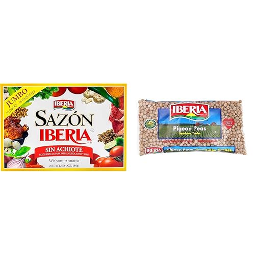 Sazon Iberia without Achiote 6.34 oz (36 paquetes) + Iberia Dry Pigeon Peas, 12 onzas