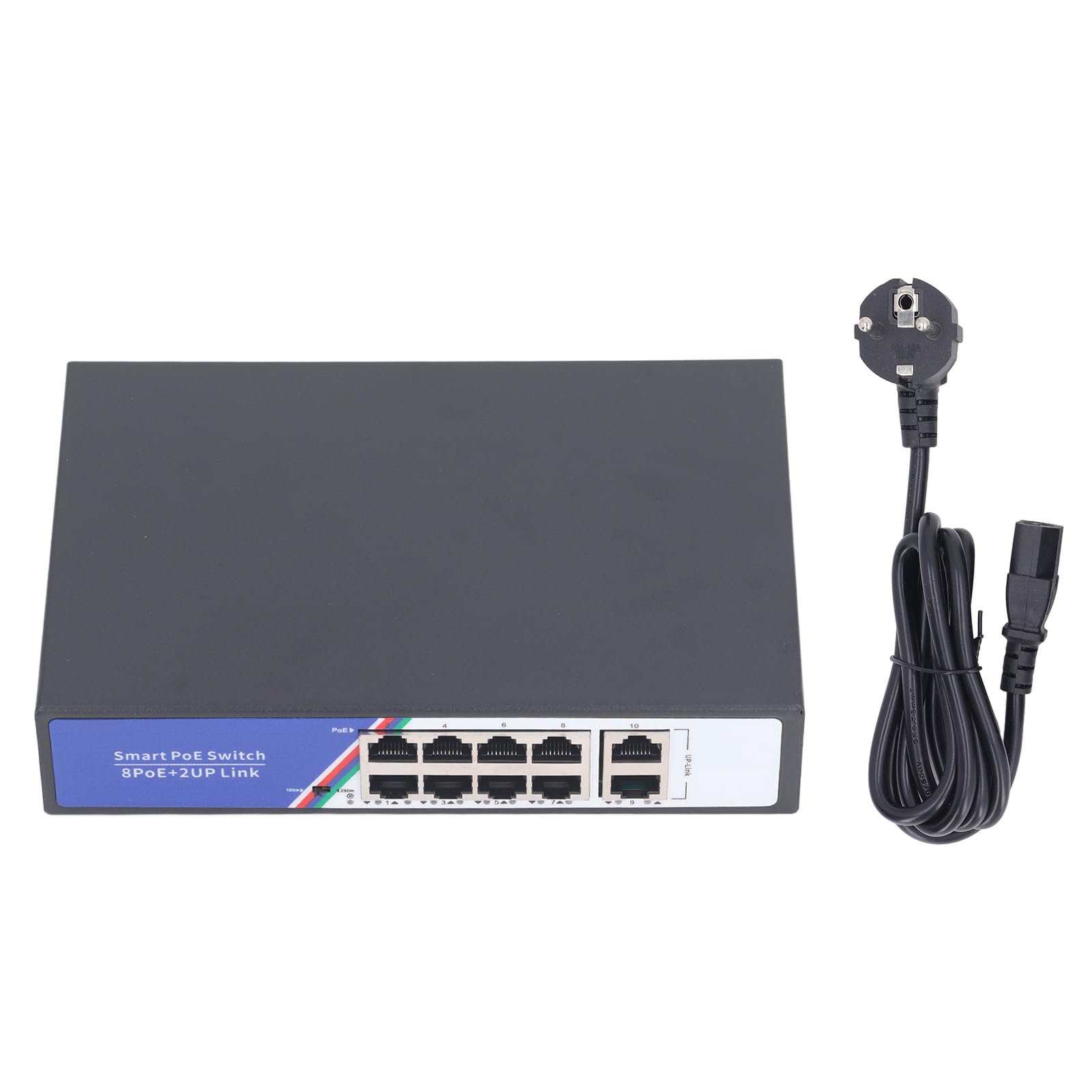 Generic 10 Port Poe Interrupteur Ethernet Switch Durable Metal Housing Pild and Play Gigabit Switch pour Le Jeu PC, Serveur, Adaptateur, capacité de 20 Gbit / S pour la communauté, école (Plug UE