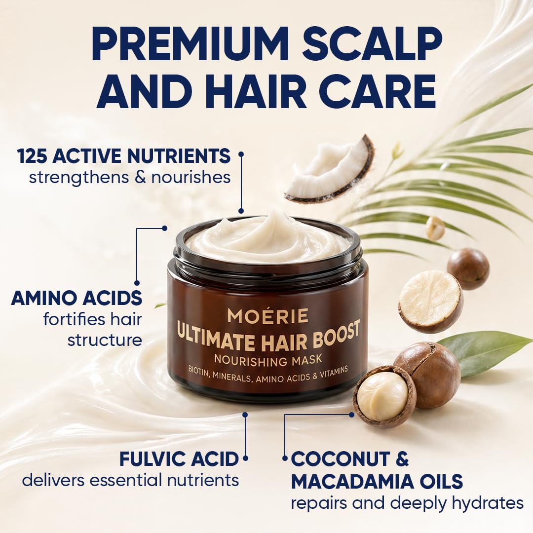 Moerie Mascarilla Hidratante Cabello Mineral Para Crecimiento Y Reparación Capilar – Tratamiento Hidratante Para Cabello Más Largo Y Grueso – Producto Vegano Sin Parabenos Ni Silicona – 100 ml X3