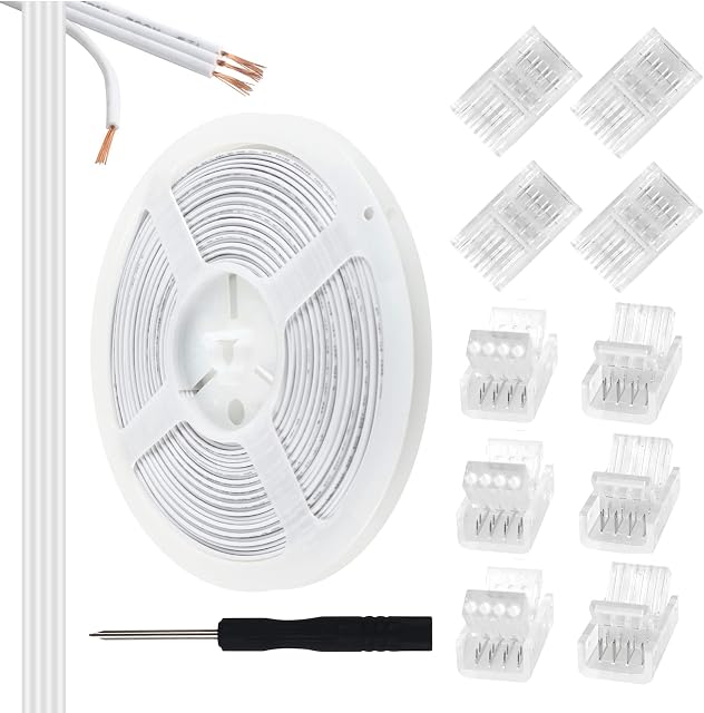 Aroidful 32.8ft 4 Pin LED RGB Extension Cable and 10Pcs 4 Pin LED Strip Light Connectors, 4 Pin LED Cable, LED Lights Extension for 10mm Wide Waterproof or Bare Board 2835-5050 4Pin RGB Strip Lights