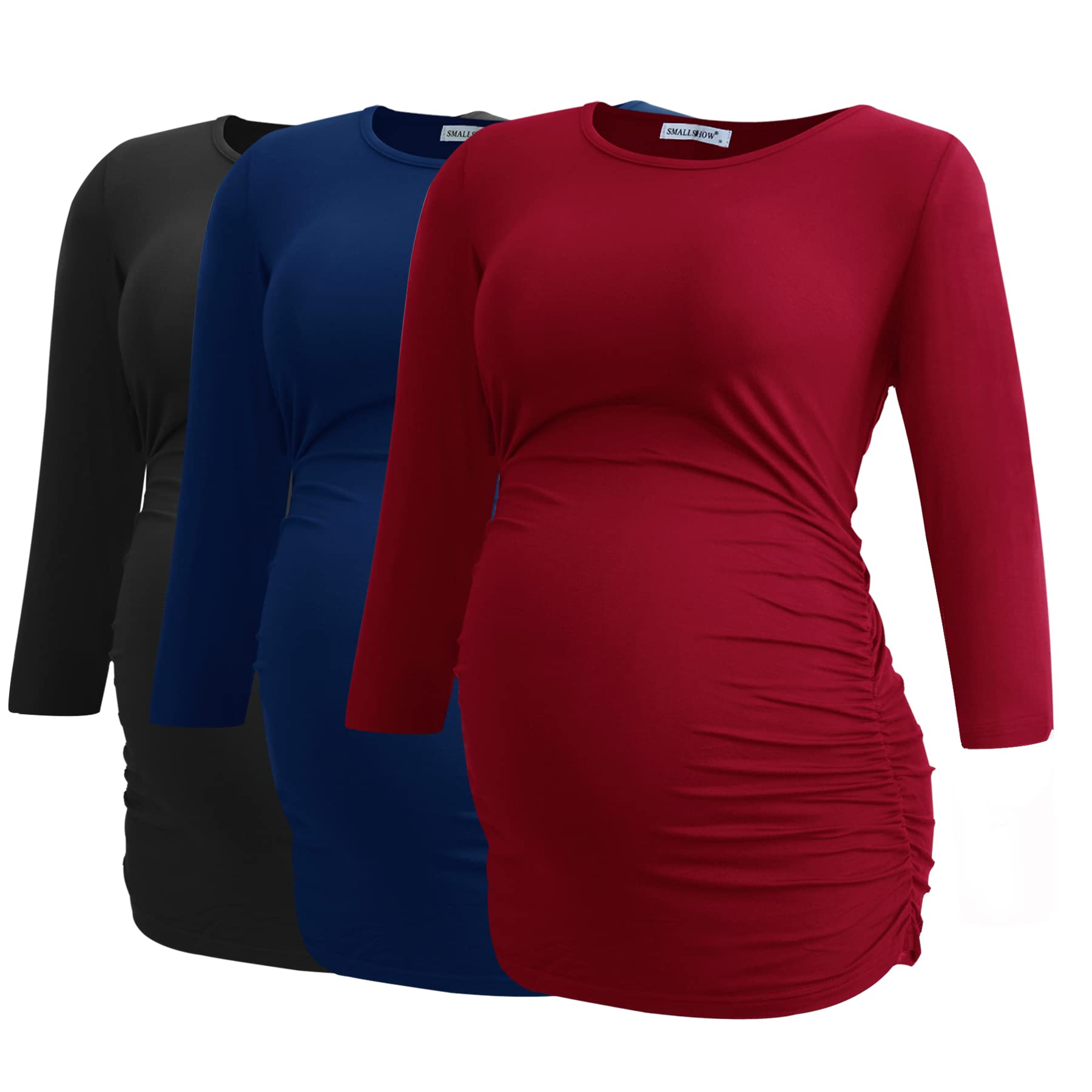Smallshow Maternity Clothing Tops Side Ruched Pregnancy Clothes for Women 3-Pack — view 14