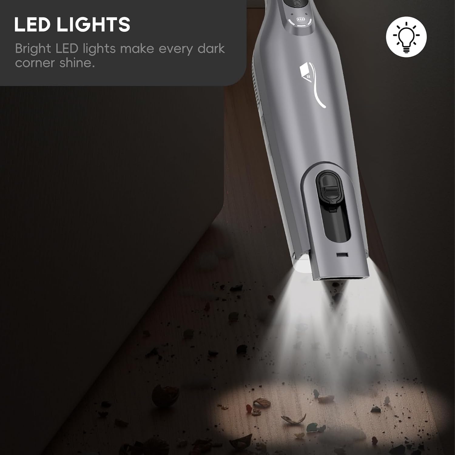 Rechargeable Handheld Vacuum, Lightweight Hand Vacuum Cordless, Powerful Suction, One-Touch Empty, LED Lights, Large Dust Cup for Home, Office, Car, Pet, Steel - Image 3