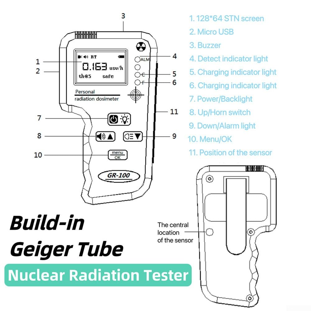 SPORTARC Geiger Contador de Radiación Nuclear Dosímetro Personal Radiactivo de Mármol Tubo J321