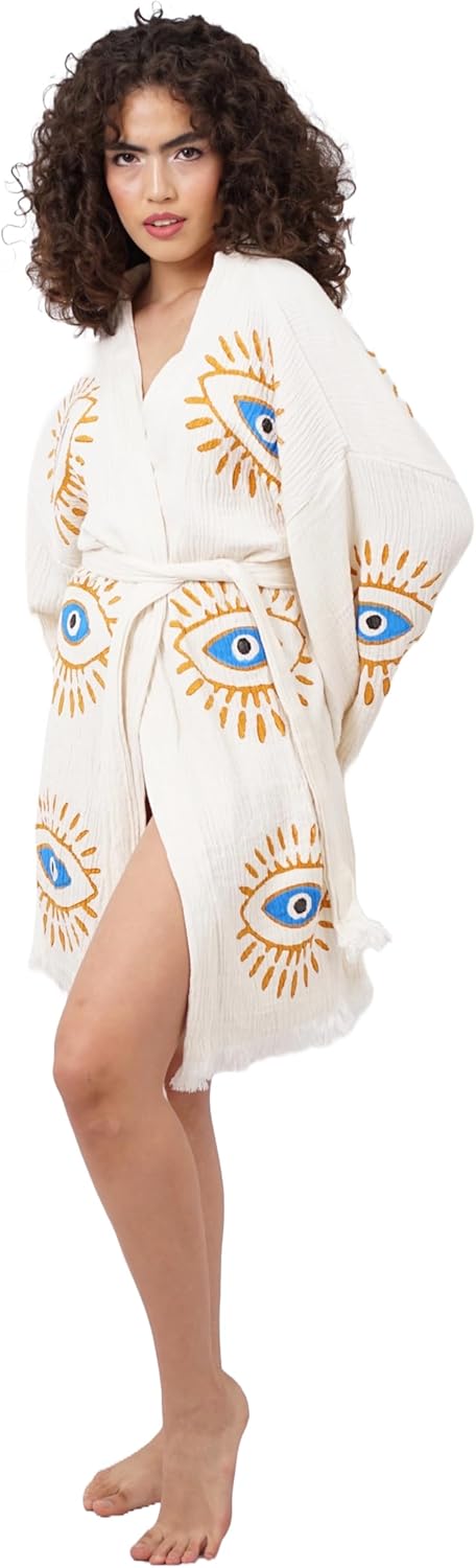Handmade Evil Eye Boho Festival Midi Size Kimono