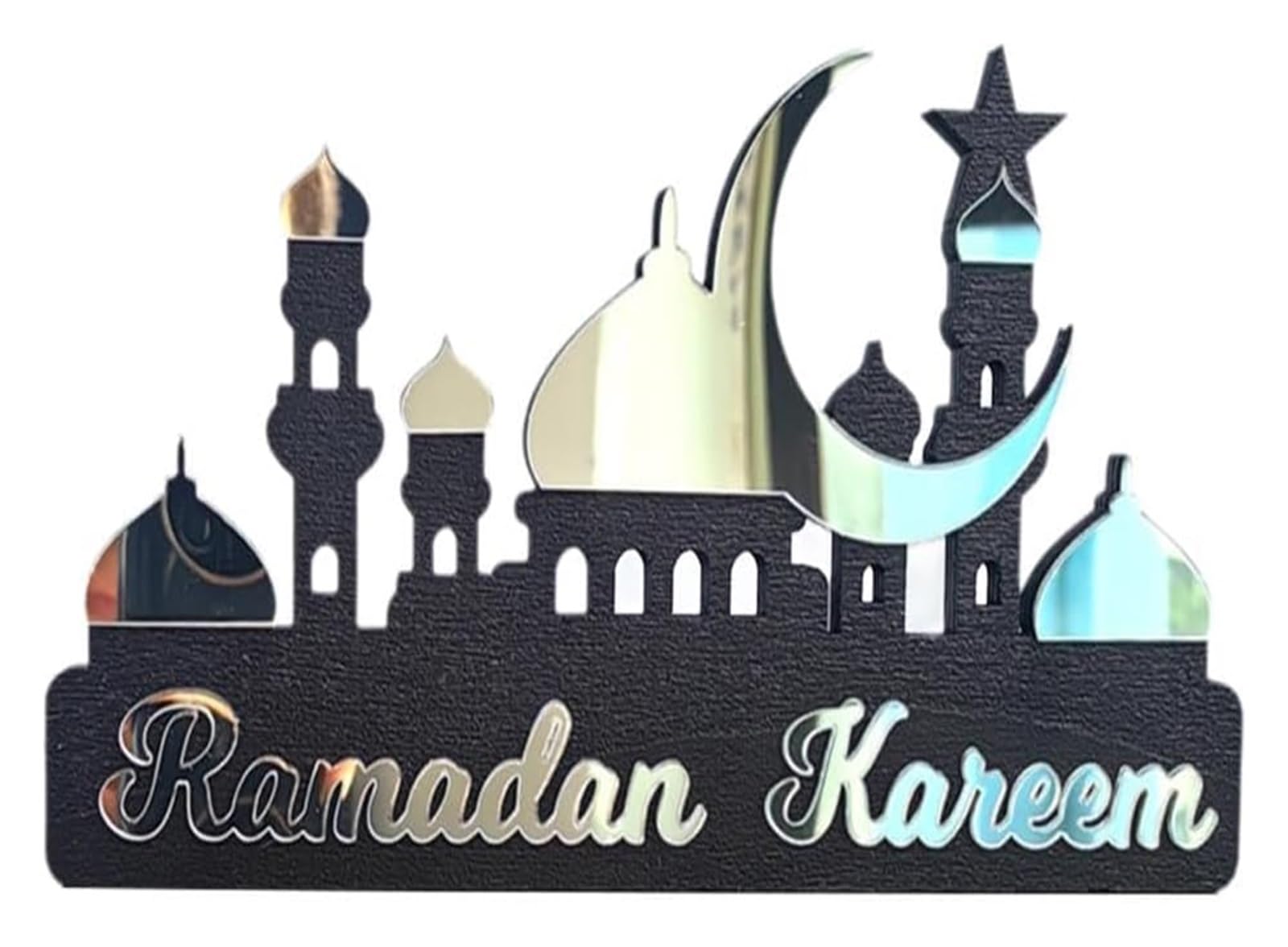 Ptrecniok Ramadan Decorations For Home Table， Ramadan Table Decor Islamic Eid Mubarak Sign Wooden Acrylic Ornament(Silver,S)