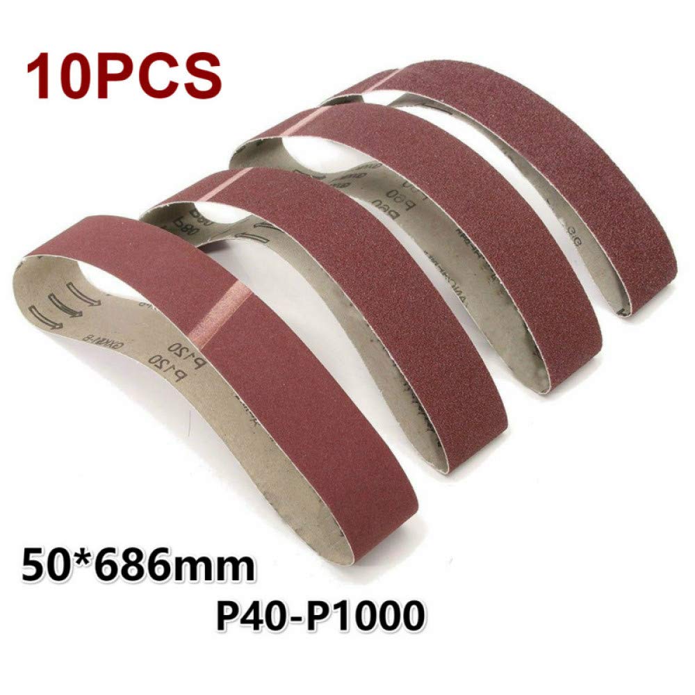 Paquete de 10 bandas de lijado de 686 * 50 mm, lijadora de óxido de aluminio de grano 40-1000, bandas de lijado, máquina pulidora, herramientas abrasivas, 10 piezas de grano 80