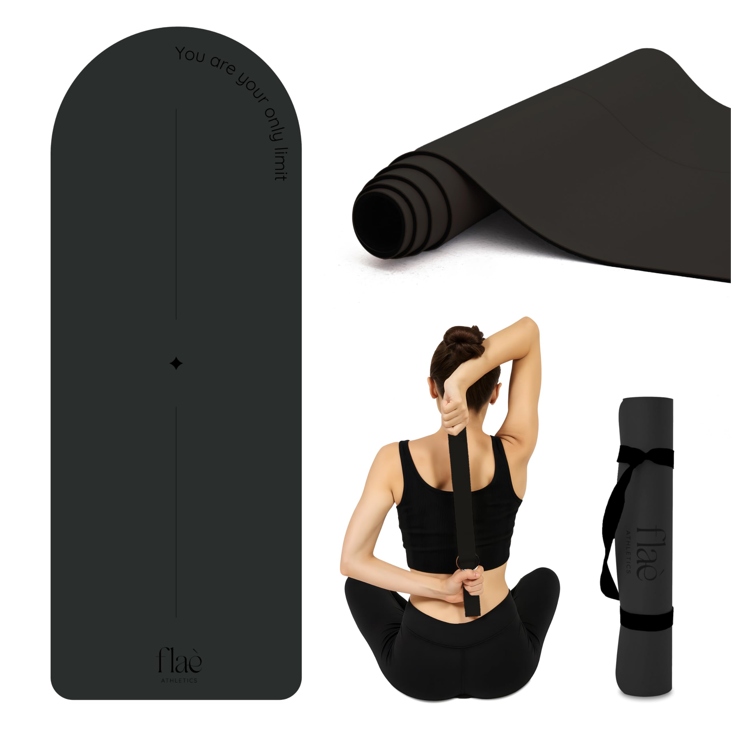 Yogamatte aus Naturkautschuk für Heimtraining, umweltfreundlich, rutschfest, mit Tragegurt, ideal für Yoga, Pilates und Bodenübungen