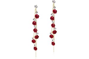 Rose Jewelry - Radiant Red Flower Earrings with Shimmering Crystals