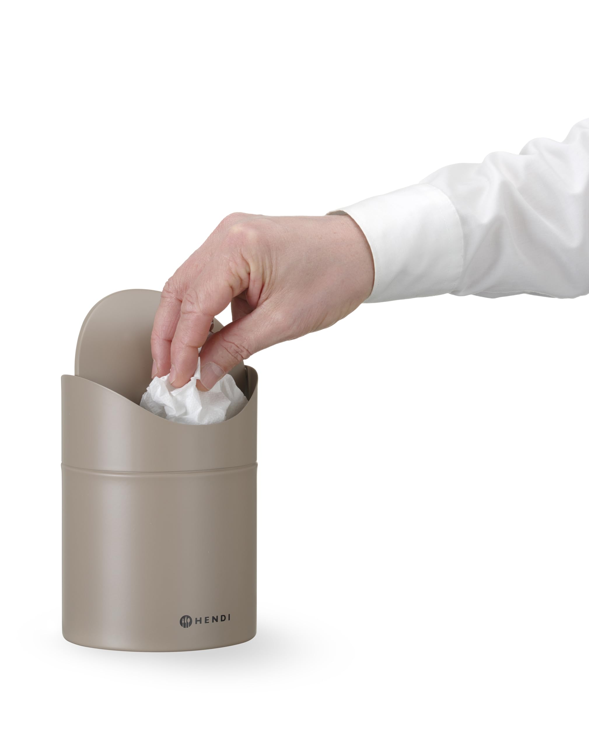 HENDI Cestino da tavolo con coperchio a bilico, 1,2 L, in metallo verniciato a polvere, ø120x(H)165mm, beige