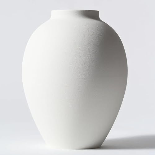 White Vase for Home Decor - Modern Farmhouse Ella Flower Vase for Table | Mantel & Shelf Decorations - Round Iron Decorative Vase 9 Inch Tall - Matte Finish Centerpiece