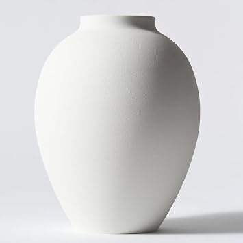 White Vase for Home Decor - Modern Farmhouse Ella Flower Vase for Table, Mantel & Shelf Decorations - Round Iron Decorative Vase 9 Inch Tall - Matte Finish Centerpiece