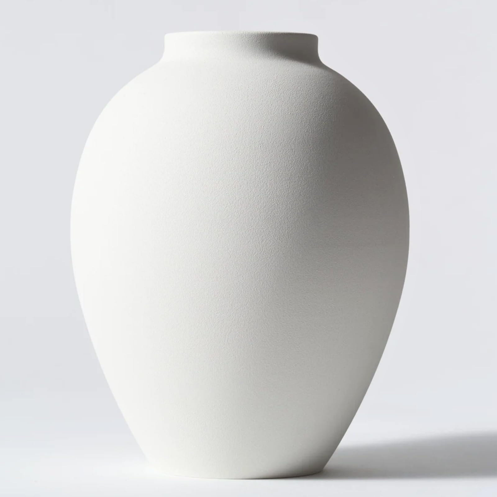 White Vase for Home Decor - Modern Farmhouse Ella Flower Vase for Table Mantel Shelf Decorations - Round