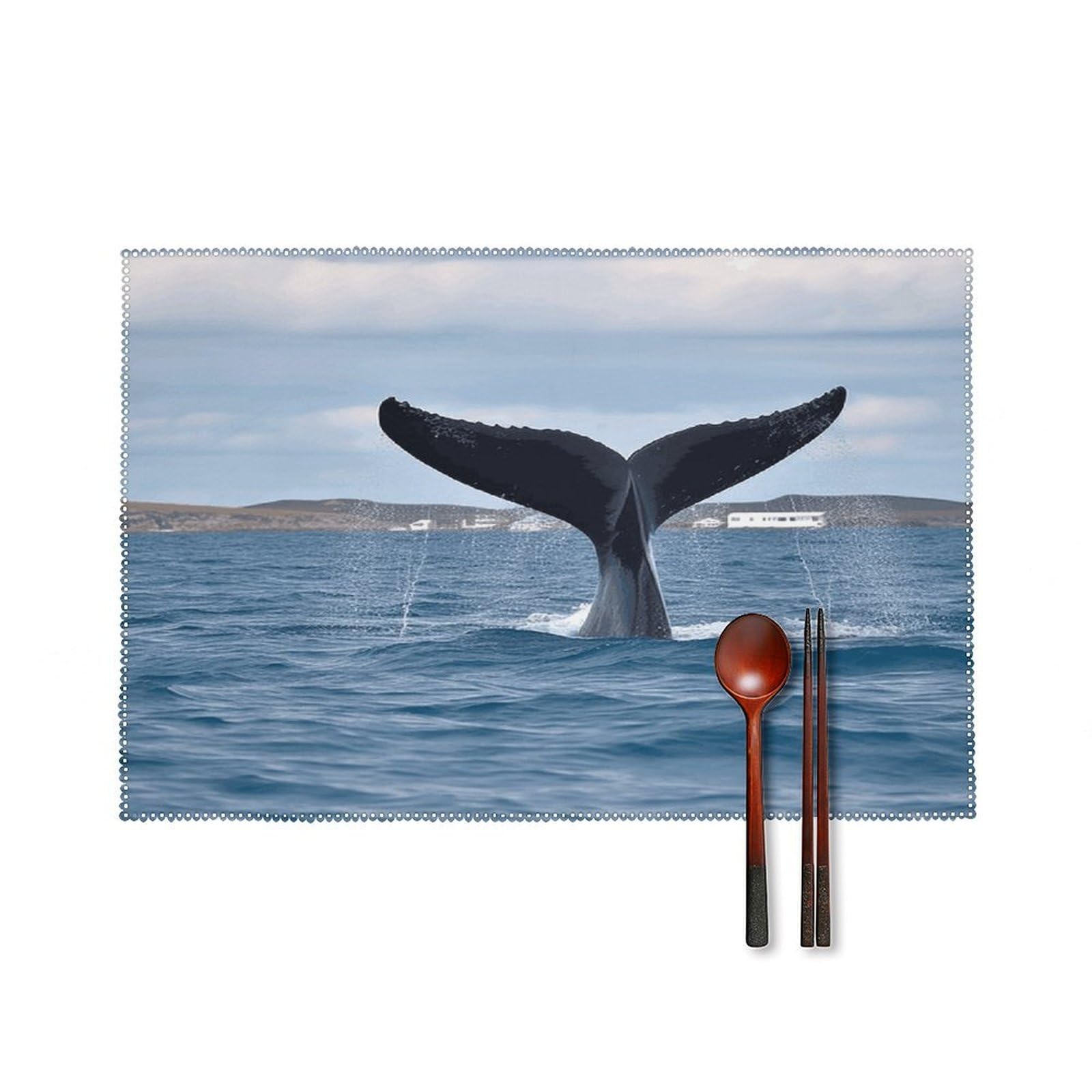 Whale Tail Placemats Set of 4 Heat Resistant Non-Slip Place Mats for Dining Table Washable Placemat Wipeable Dining Table Mat Canvas Place Mats Dining Table Decor