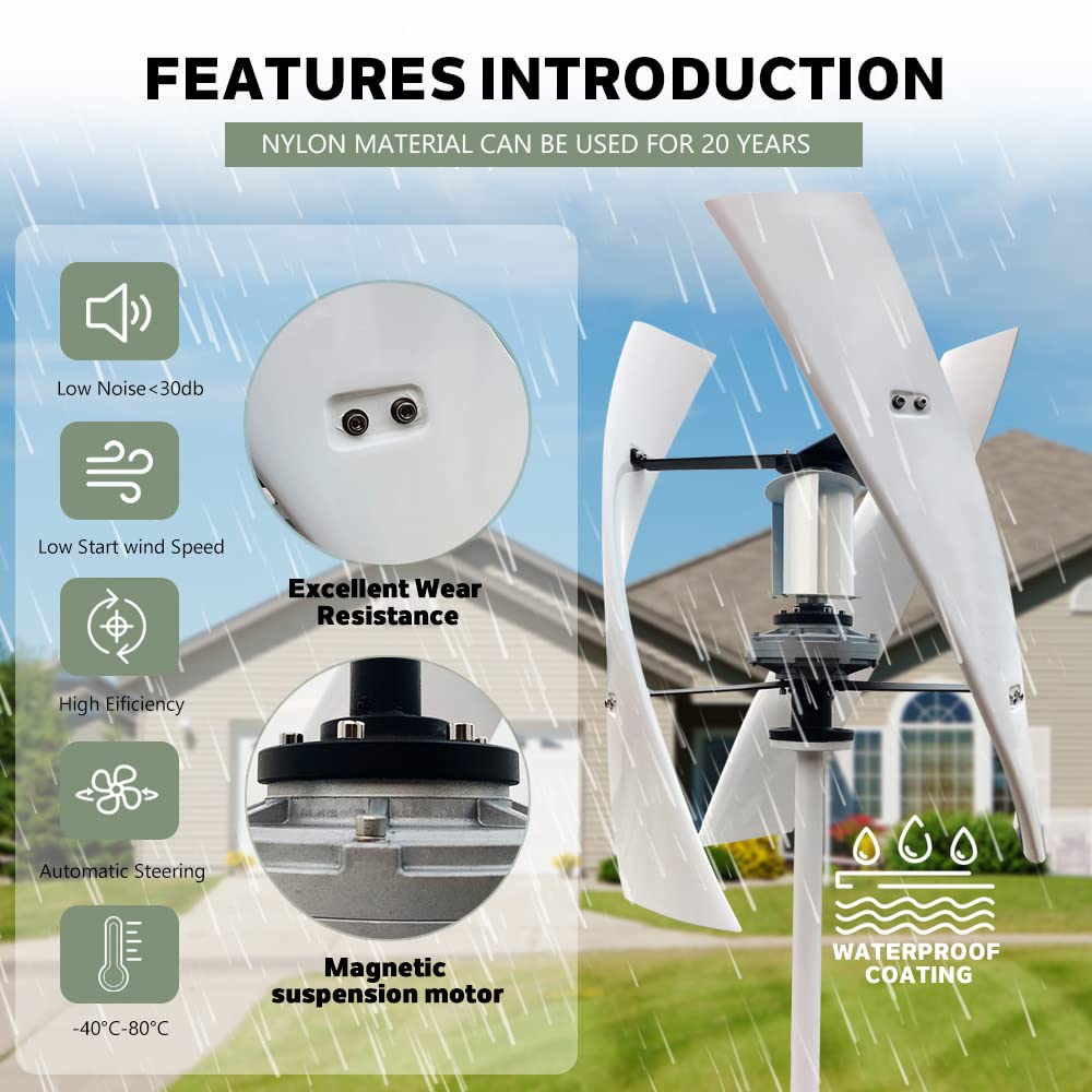 4000W 3 Cuchillas Generador De Turbinas Eólicas Verticales, 12V 24V 48V 220V Levitación Magnética Vertical Generador De Viento Vertical con Controlador para Jardín Al Aire Libre (Blanco)