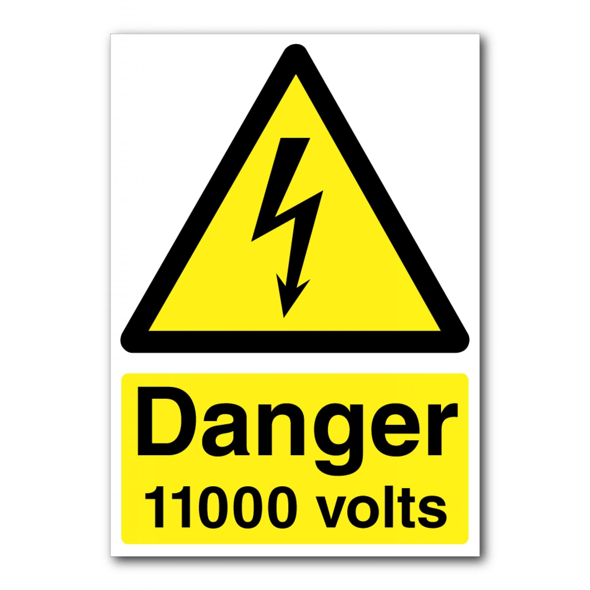 Danger 11000 Volts Sign, 12x8 Metal Tin Sign, high voltage warning for power transmission facilities and electrical stations.