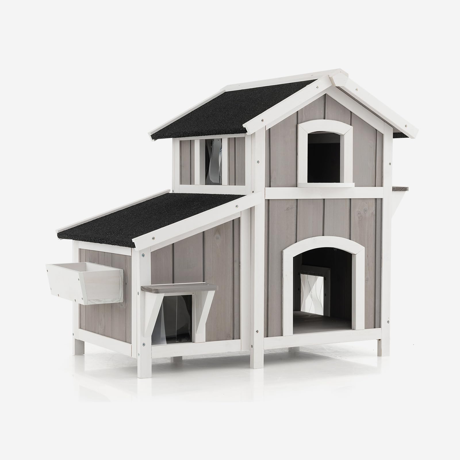 GOPLUS Maison pour Chats à 2 Étage en Bois Surélevée, 101x64x83CM