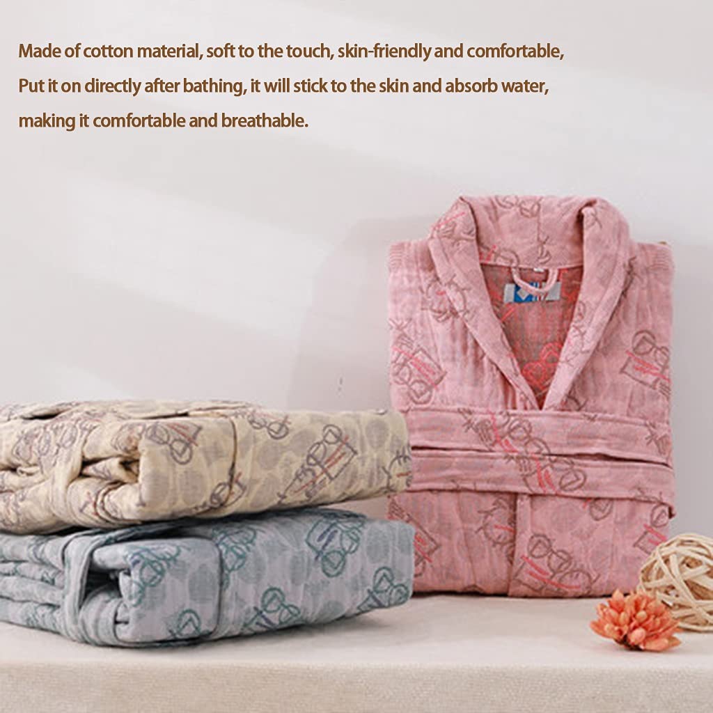GHYUBYER Baumwoll-Morgenmäntel für Damen und Herren, leicht, 100 % Baumwolle, Bademantel, 4 Schichten Gaze-Duschpyjama (Farbe: braun, Größe: L)