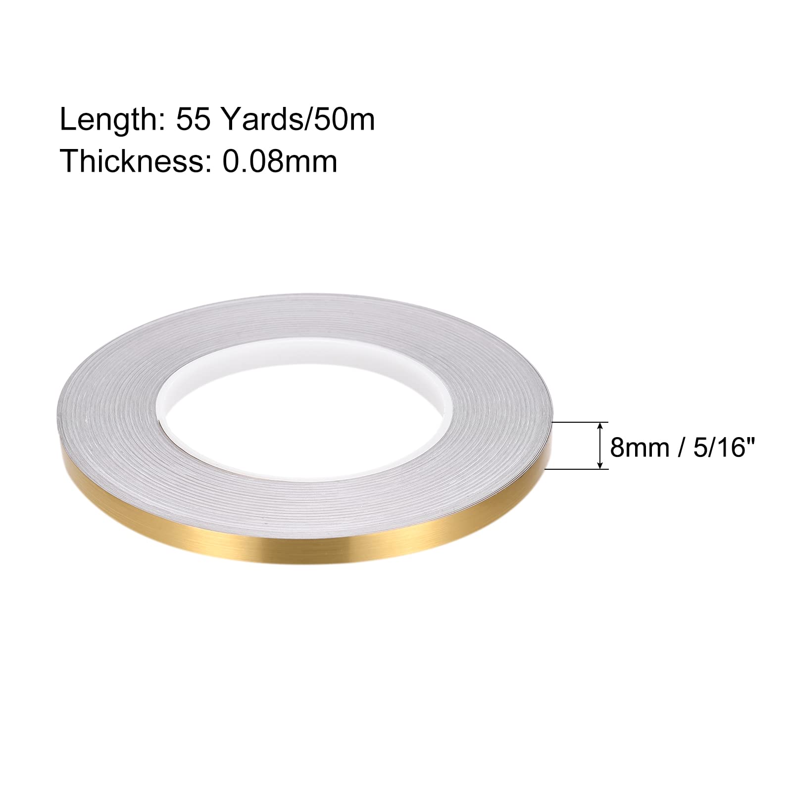 MECCANIXITY Foil Self Adhesive Tile Sticker Decoration Gap Sealing Tape Strip 5/16 Inch x 55 Yards for Wall Floor Ceiling Furniture Edge DIY Home Decor Decal, Gold Tone