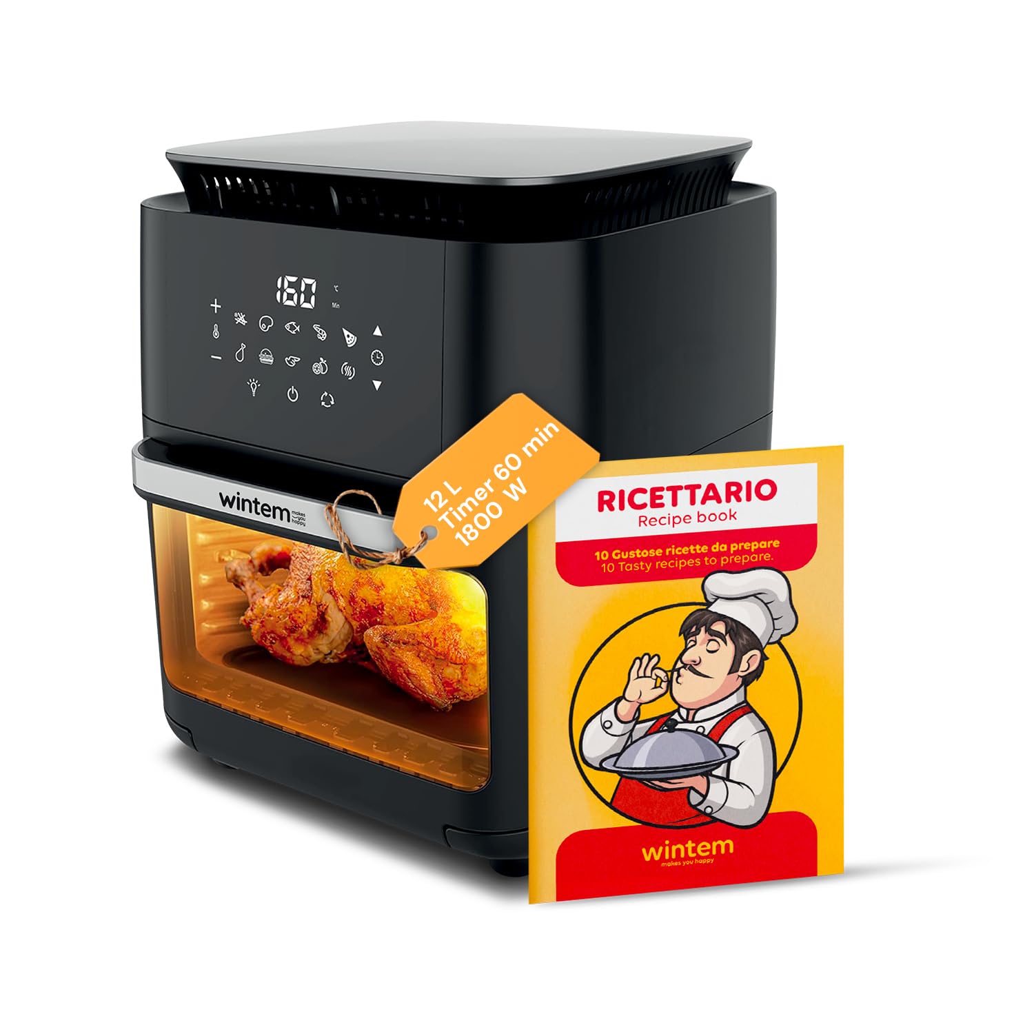 Avilia - TurboFry Friggitrice ad Aria XXL 12L con Display Touch, 12 Programmi, Accessori Inclusi e Ricettario per Cottura Senza Olio, Ideale per Grigliare, Arrostire e Cuocere in Modo Sano