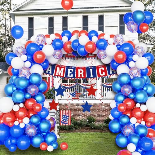 Image of Red White Blue Balloons Different Size Red White and Blue Balloons Garland Arch Kit with Confetti Balloons for 4th of July Independence Day Birthday Party Anniversary