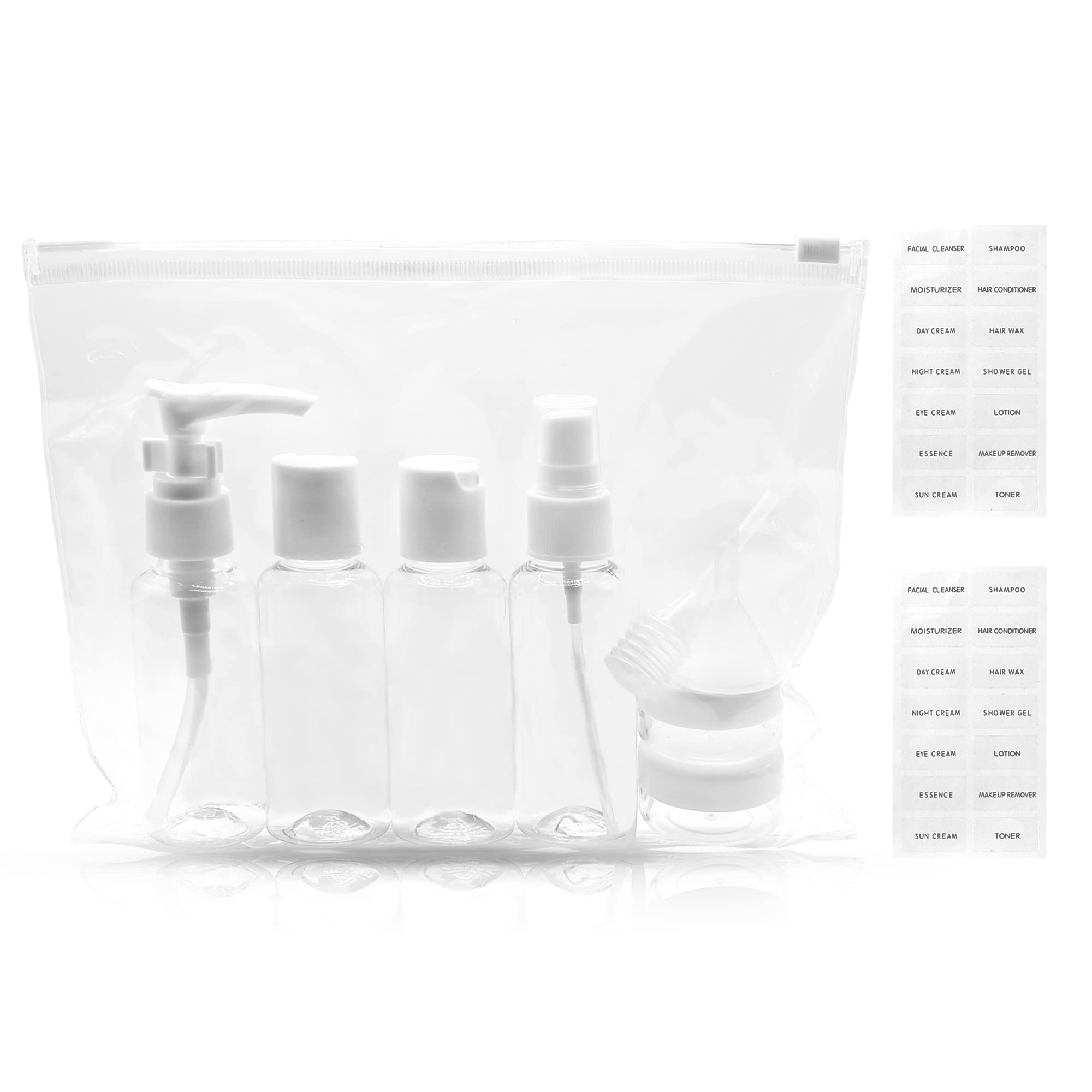 HALLVARD industries Botes de Viaje con Bolsa de Aseo para Avión 20x20, Neceser transparente impermeable, Recipientes para Maquillaje , Gel, Champú, Crema, Neceser Viaje Líquidos Impermeable